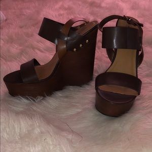 Brown wedges, never worn